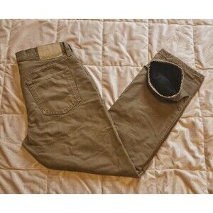 Eddie Bauer Fleece Lined Canvas Pants Mens 33 X 32 Brown Work Chore Straight Leg